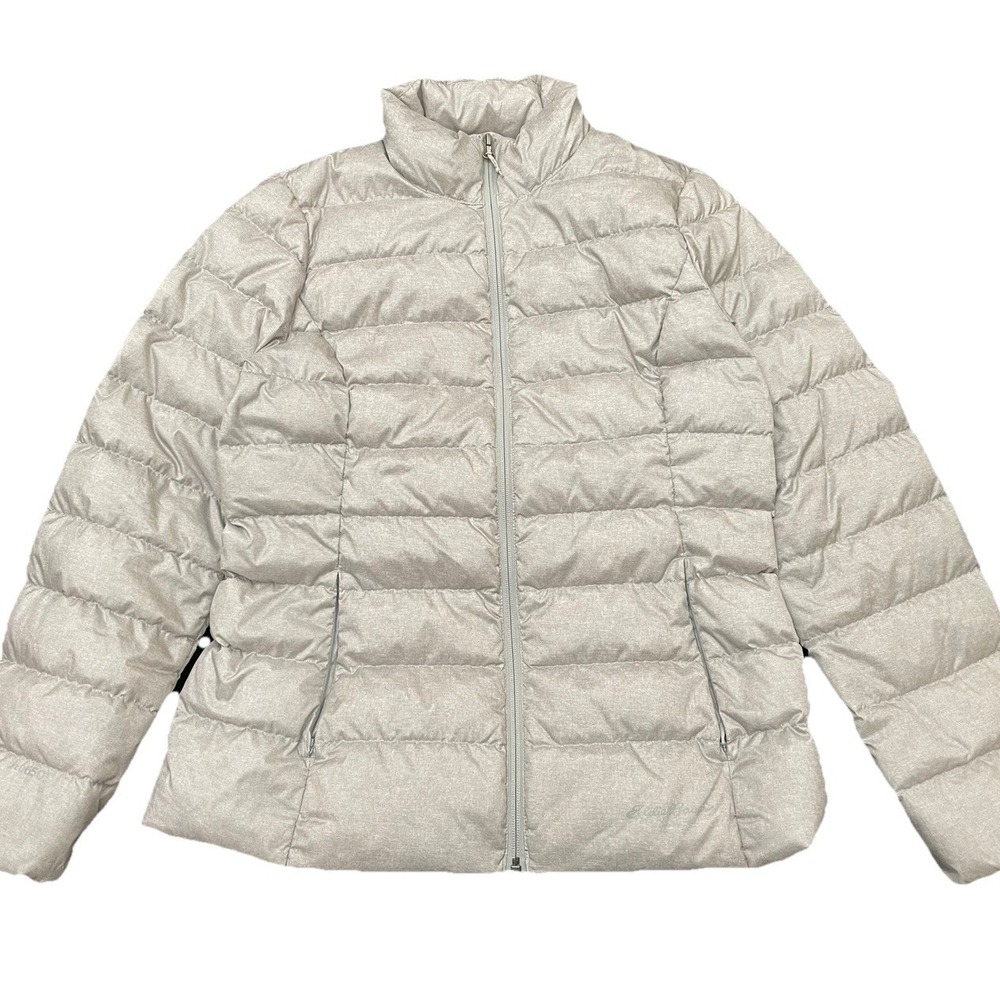 Eddie Bauer Women's Down Puffer Jacket Medium Beige EB650 Lightweight Full‎ Zip